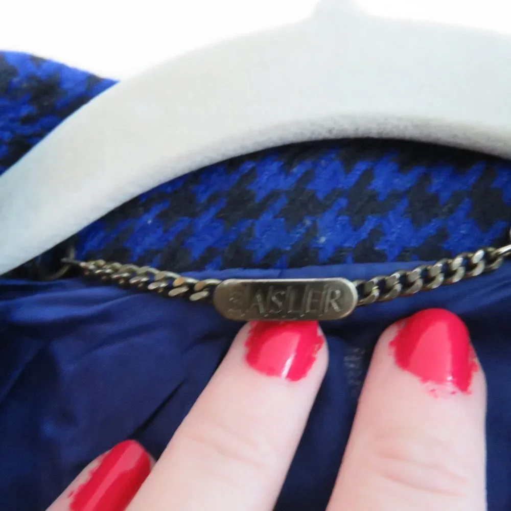 VINTAGE BASLER 100% Wool  Blue Houndstooth Blazer Jacket - US Size 6 - Picture 2 of 9